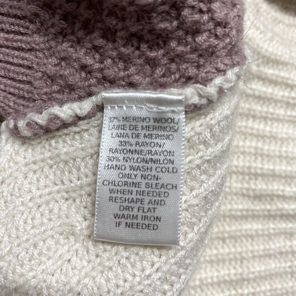 ANN TAYLOR LOFT Round Neck Cream/Mauve Merino Wool Blend Sweater Women's Size S - Picture 9 of 11